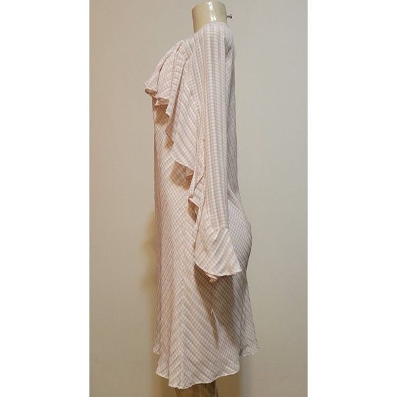 ANTHROPOLOGIE  Donna Morgan  Beige Plaid Long Sleeve Ruffles   Dress Size 4 #974 - Picture 3 of 10